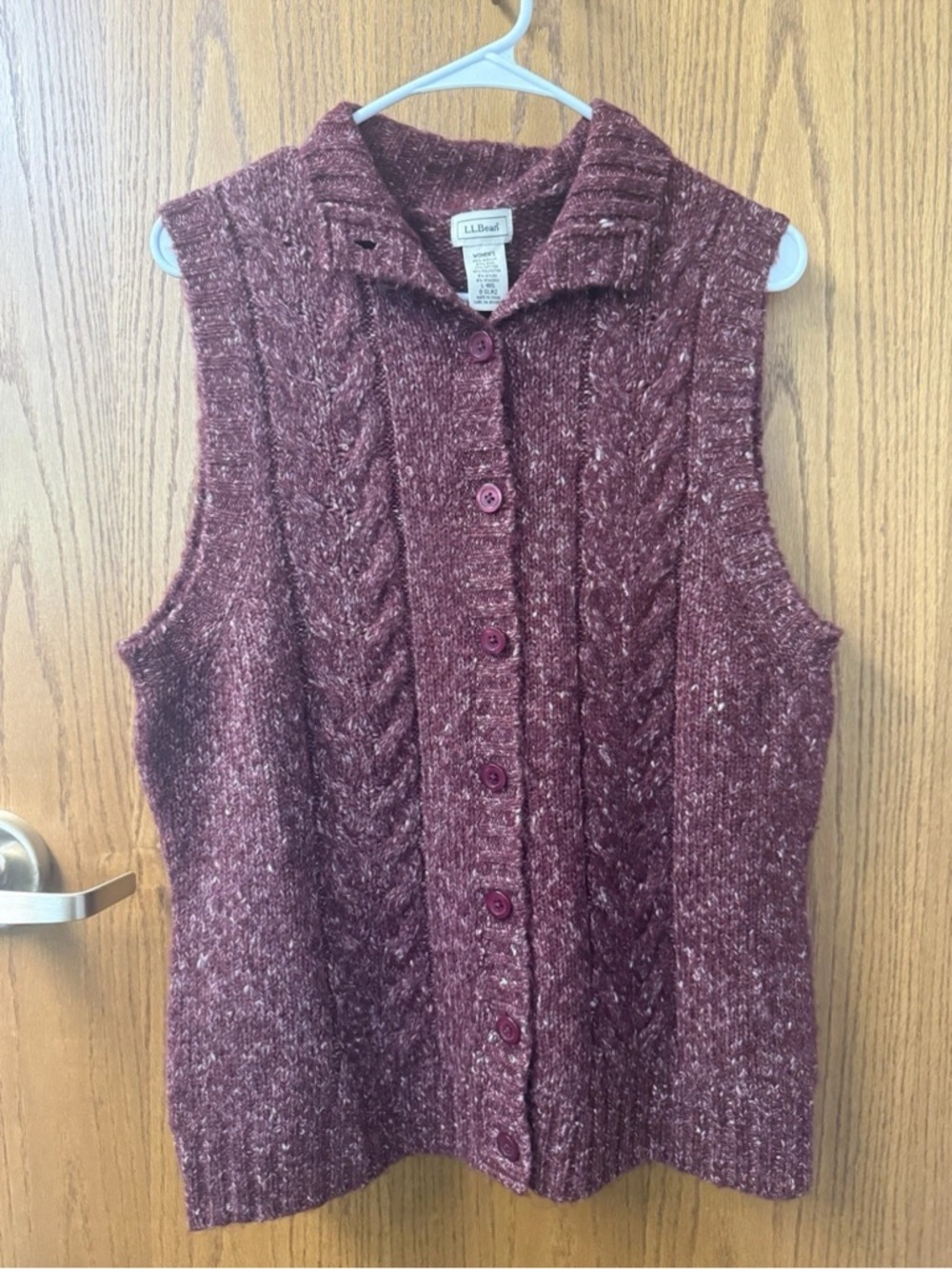 New L.L. Bean cable knit wool cotton sweater vest Burgundy Heather Size Large